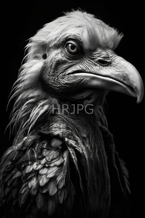 elderly vultures mottled plumage confronts stark monochromatic background
