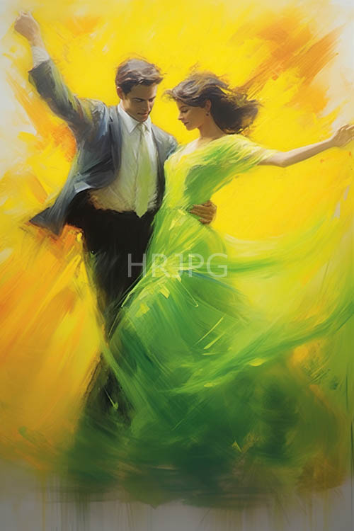 couples silhouette emerges against swirling sunset hues and brushstrokes