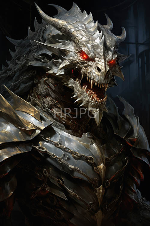 industrial dragons metallic body glints in dim light amidst factory backdrop