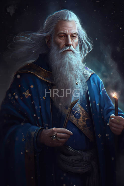 moonlit robes of majestic blue envelop gaunt frame in inky blackness