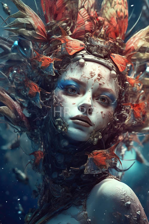 blue eye shadow accents faces framed by tangled hair