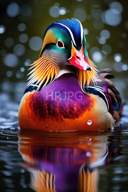 High Resolution: Male wood ducks plumage shimmers in iridescent hues amidst rippling water download. | HRJPG.com