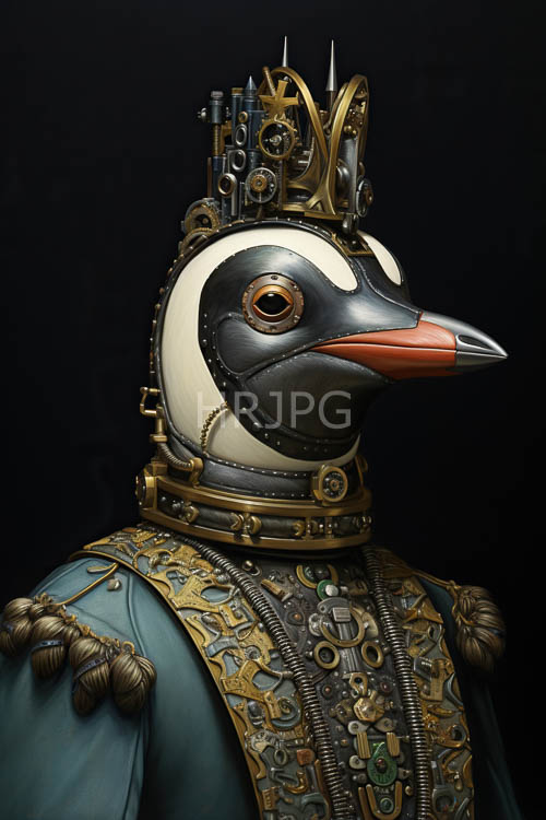 High Resolution: Copper pipes mesh beneath crowned penguins in ornate rooms download. | HRJPG.com