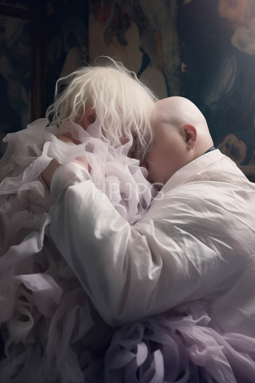 androgynous figure wrapped in tightly clutched velvety fabric in dimly lit space