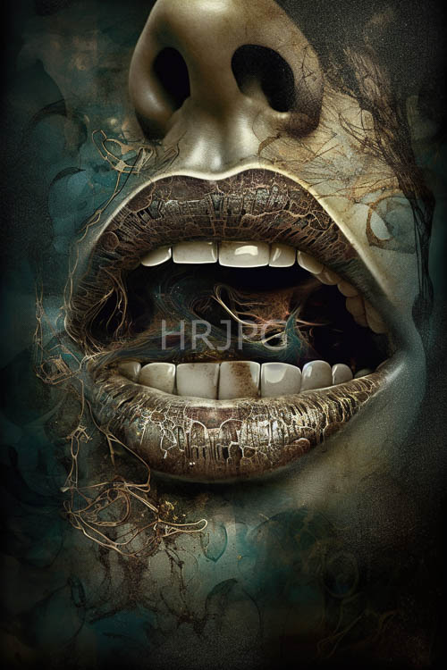 skulls macabre grin wiry silver threads and smoky tendrils in eerie surreal landscape