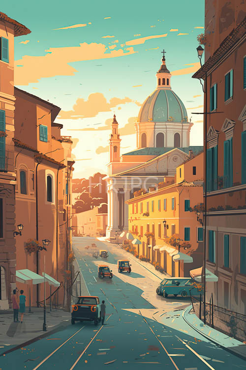 cobblestone streets bathed in fading light of ancient city