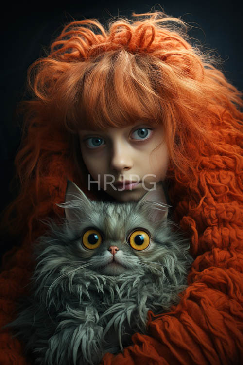 pitch black voids set off vibrant orange curly hair