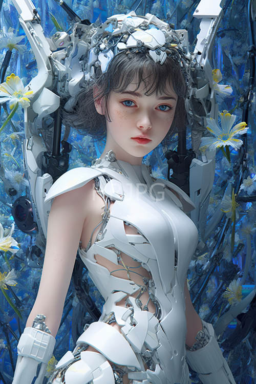 androgynous humanoids dancing in kaleidoscopic blue and yellow hues of serene environment