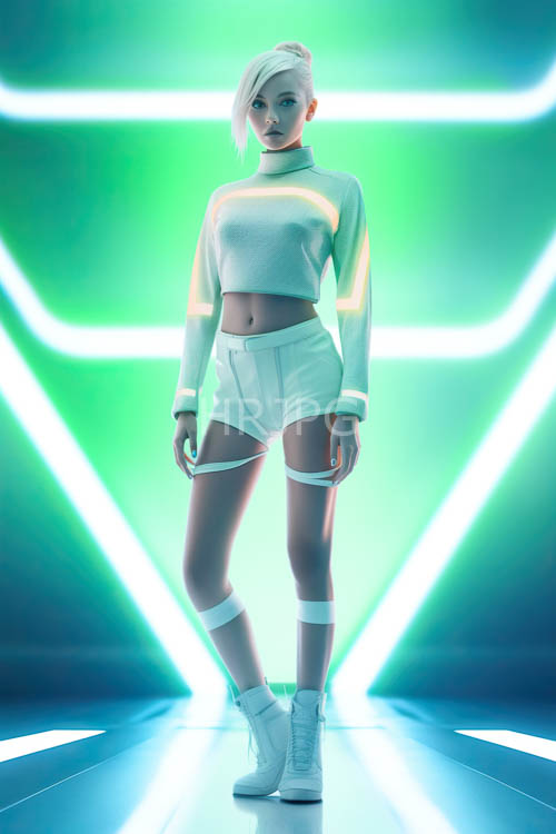 High Resolution: Neon Patterns Illuminate Synthetic Form in HighTech Setting download. | HRJPG.com