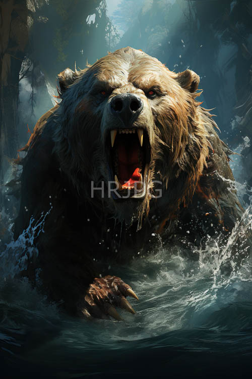 High Resolution: Massive brown bear emerges from mistshrouded forest onto forest floor download. | HRJPG.com