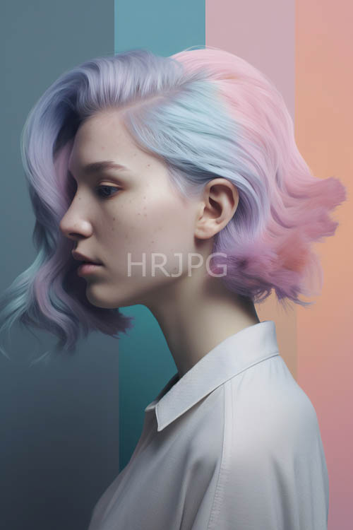 androgynous youth profile transitions from soothing pastel hues to richer blues against gradient background