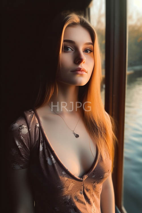 sunset glow falls on young womans face in weathered wood frame setting