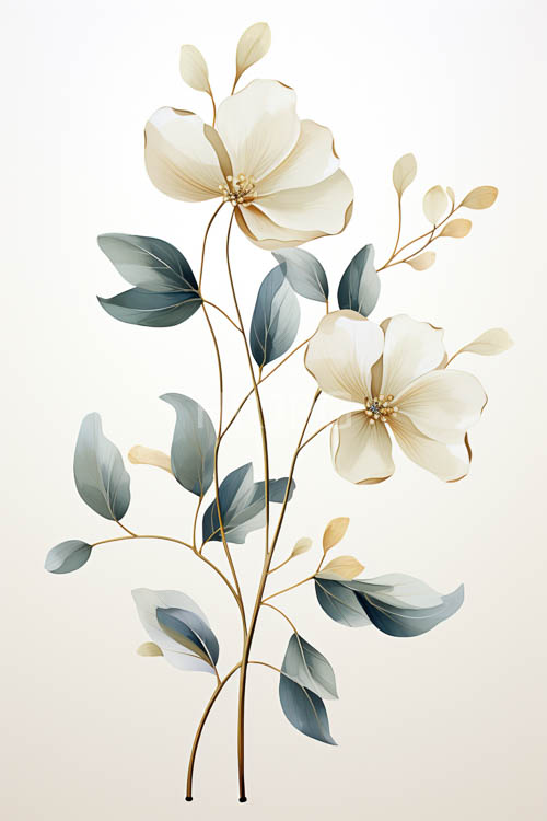 slender green stems unfurl delicate white and yellow petals in a minimalist arrangement