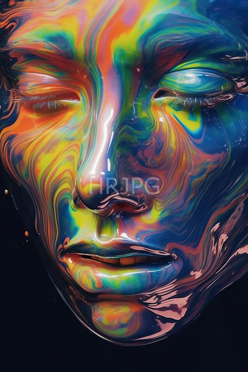 kaleidoscope of iridescent hues on a somber marbled backdrop