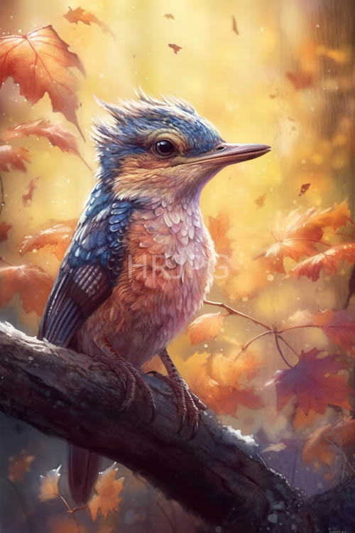 wooden branch perch for tiny woodpecker amidst autumnal canopy