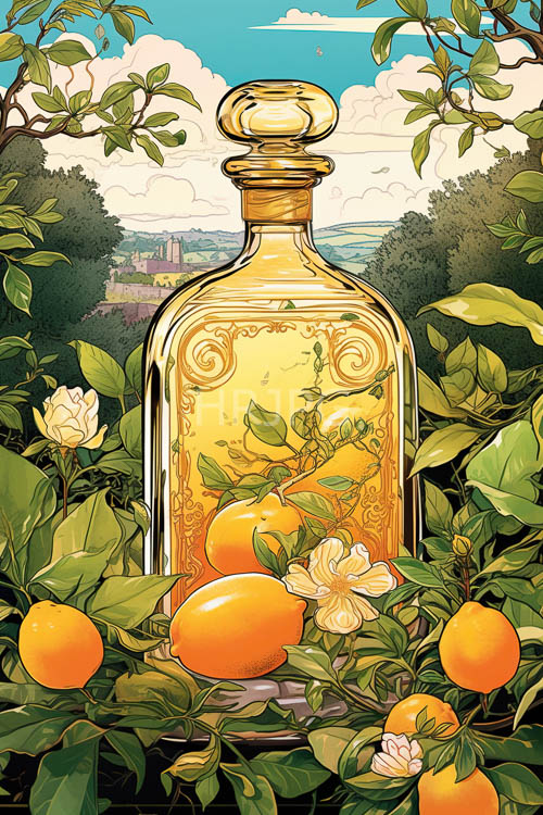 ornate glass bottle illuminates kaleidoscope of colors amidst lush landscape