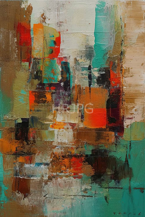 High Resolution: Brushstrokes dance across textured realistic scenery with bold colors and geometric patterns download. | HRJPG.com