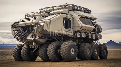 realistic desert landscapes unfold beneath massive futuristic offroad vehicles imposing presence