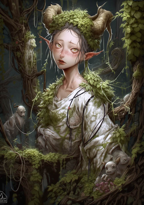 High Resolution: Forest Maiden Ensnared by Vines and Ancient Forest Foliage download. | HRJPG.com