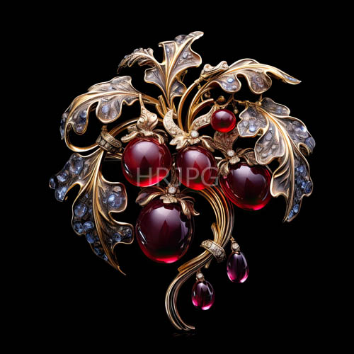 High Resolution: Intricate Goldwork Embellishes Emerald Cherries Amidst Delicate Blue Crystal Clusters download. | HRJPG.com