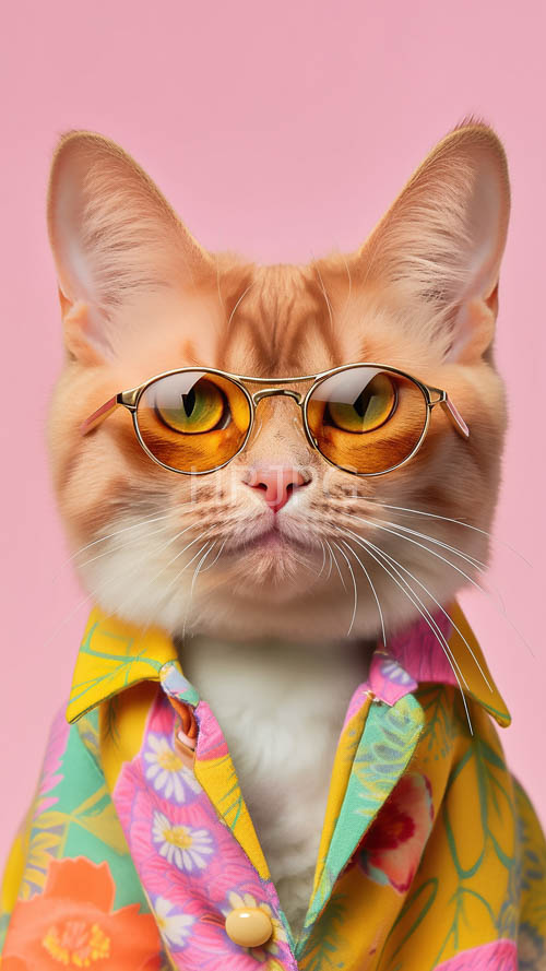 burnt cinder fur orange tabby cat perched on curved shoulder against pastel pink background