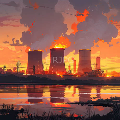 industrial landscape dominance with smokestacks and reflective water