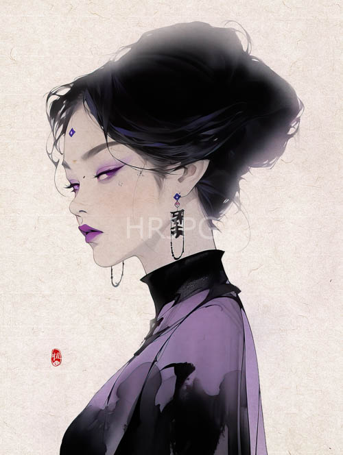oriental elegance unfurls amidst plumtoned hues on ornate wooden platform