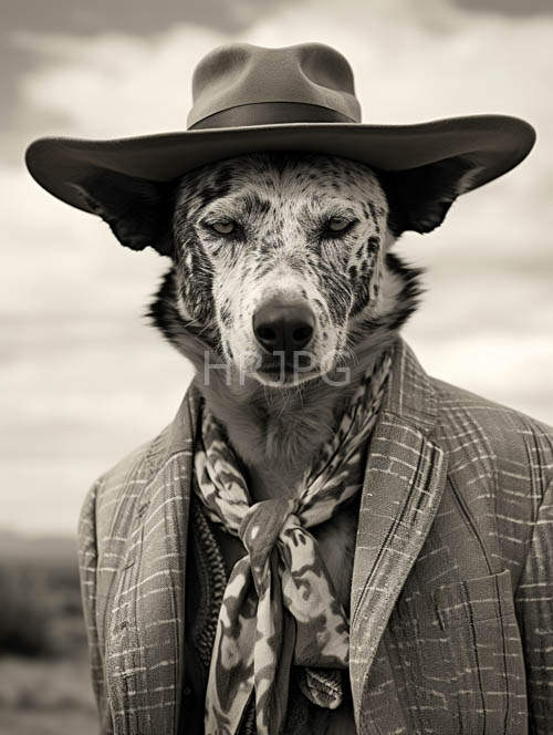 anthropomorphic dalmatian in earthy tone landscape with vintage accents and textured details