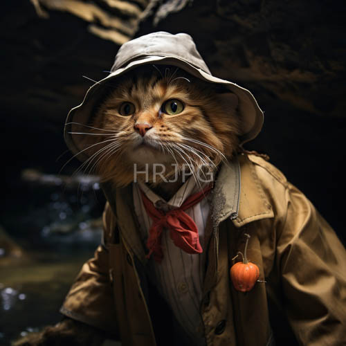 anthropomorphic cats sleek emeraldeyed mischievous presence is accentuated by cascading fur and vintage attire
