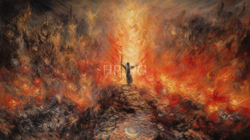 granite outcroppings weathered rugged terrain ablaze with fiery molten orange red hues