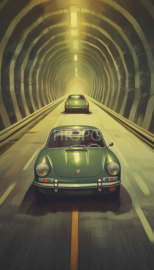 porsche sports cars speed through serpentine tunnels with patterns