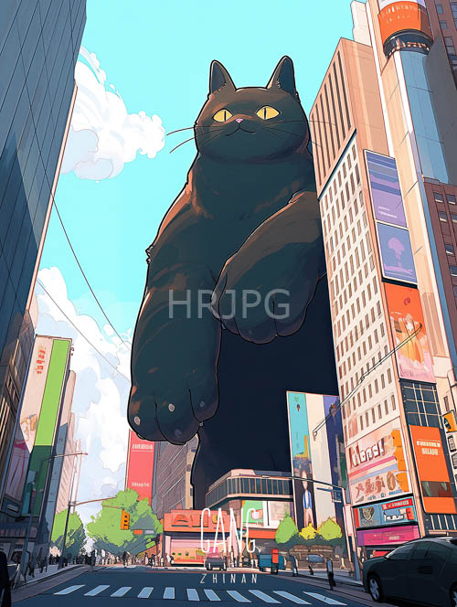 colossal black feline emerges from shadows amidst cityscapes kaleidoscope of colors