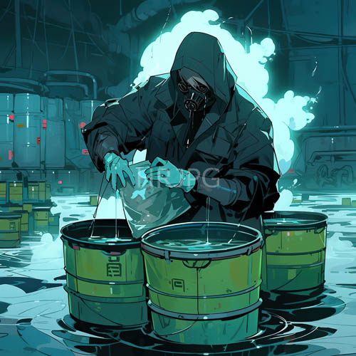 High Resolution: Industrial Warehouse Atmosphere with Cyan Mist and Reflective Water Droplets download. | HRJPG.com