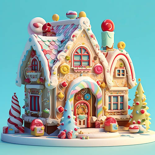 pastelcolored candy house with twisted gilded candy canes and intricately colored sweets