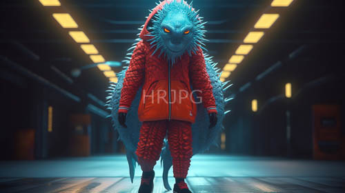 High Resolution: Futuristic Corridor Illuminated by Rectangular Lights Scales Orange Eyes Amidst Sterile Environment download. | HRJPG.com