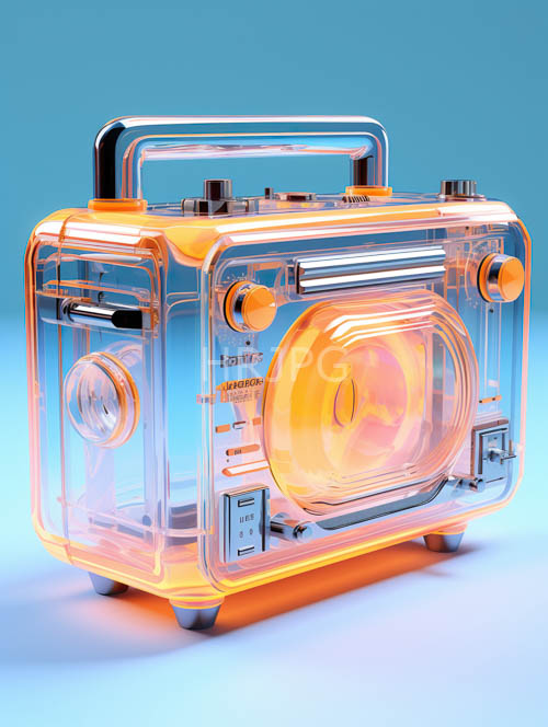 portable radios rounded edges and glowing details amidst gradient blue hues