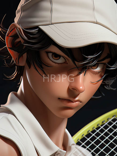 tautfaced young woman grasps yellow racket in tense highimpact tennis moment