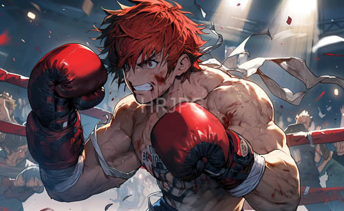 High Resolution: Boxers Crimson Mane Flies Back with Each Punch in a Blurred Stadium Setting download. | HRJPG.com