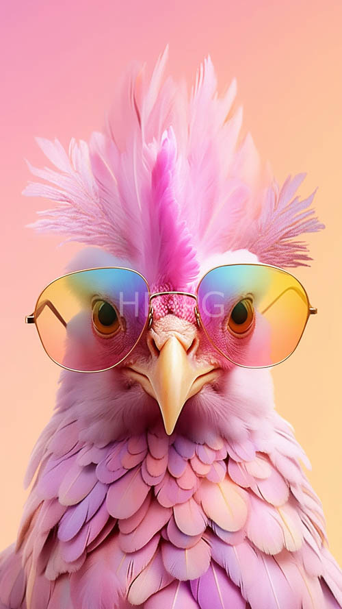 rainbowcolored aviator shades resting on an anthropomorphic birds vibrant plumage amidst gradient background