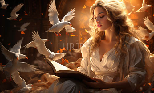 High Resolution: Vibrant landscapes background women surrounded by fluttering doves download. | HRJPG.com