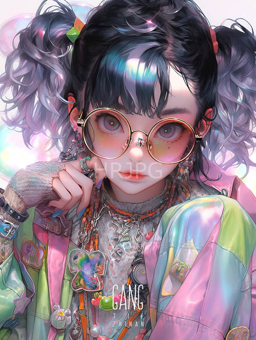 High Resolution: AnimeStyle of Young Person in Playful Whimsy with Kaleidoscope Hair Clips download. | HRJPG.com