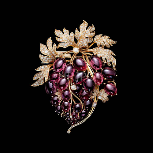 intricately crafted gold grape clusters unfurl on ebony backdrop amidst diamondstudded oak leaves