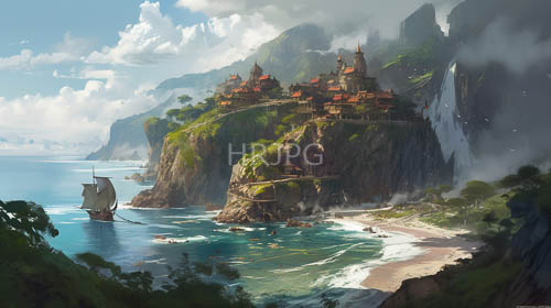 High Resolution: Limestone Cliffs Unveil Emerald Greenery and Ancient Castle Structures download. | HRJPG.com