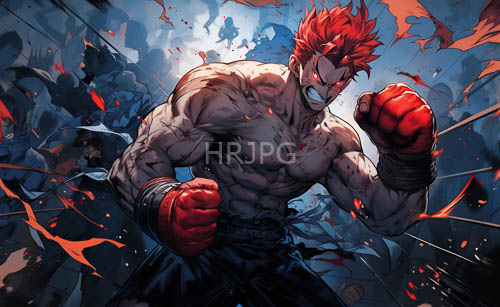 anime characters clash in an explosion of movement and color unfurls amidst turbulent chaos