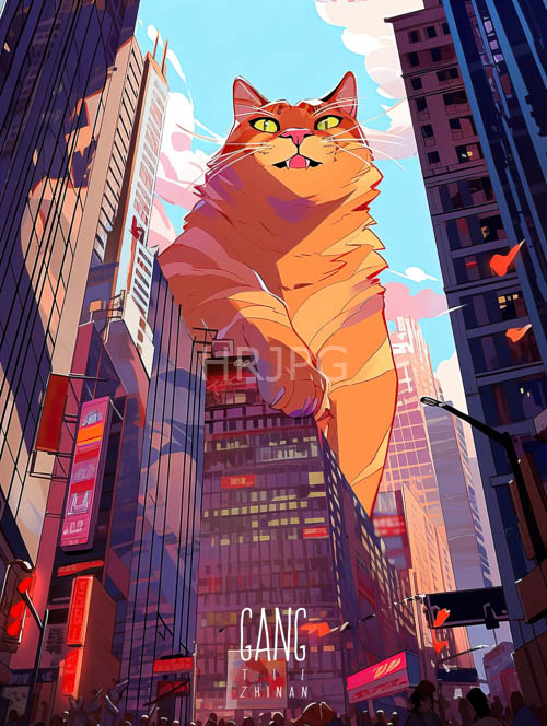 gangnam districts orange tabby cat stands atop skyscraper in citys kaleidoscope of advertisements