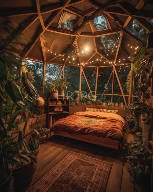 cozy yurt retreat amidst lush foliage and earthy scented wooden frame
