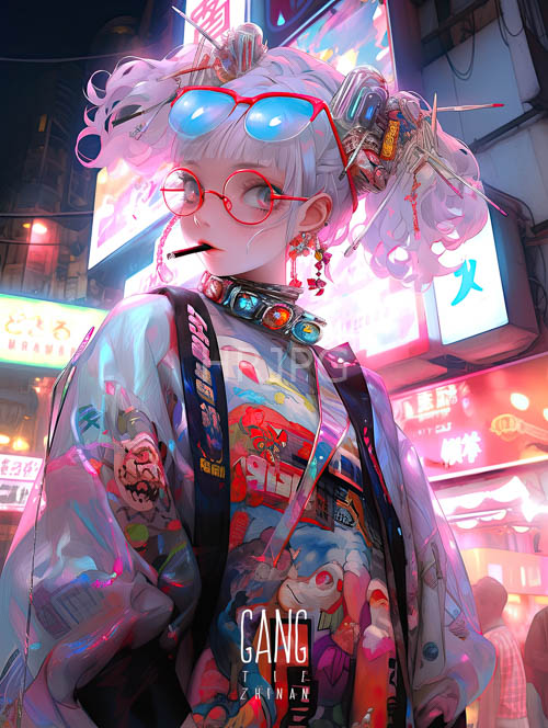 meticulous hair adornments frame angular features amidst kaleidoscope patterns