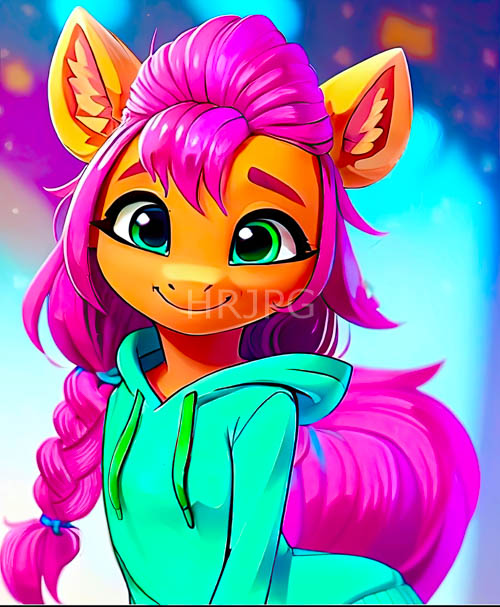 pony girls pink locks cascade down long braid amidst swirling scenic bokeh