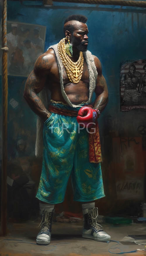 boxers physique under fluorescent lights amidst wornout punching bags and rusty rings