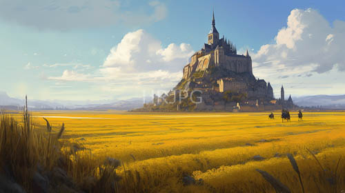 medieval castles grandeur amidst cerulean blue and cottonwhite clouds scattered landscape